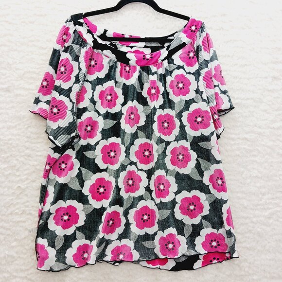 Blouse Size 26 28 Hot Pink Black Flower Power Y2K Retro Mod Festival Bloomcore - Picture 9 of 12